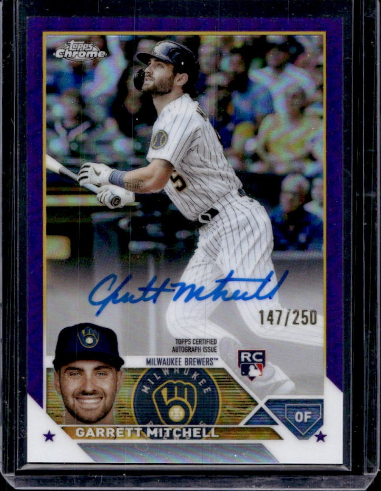 2023 Topps Chrome Update Garrett Mitchell Auto RC Purple Refractor #/250 Brewers