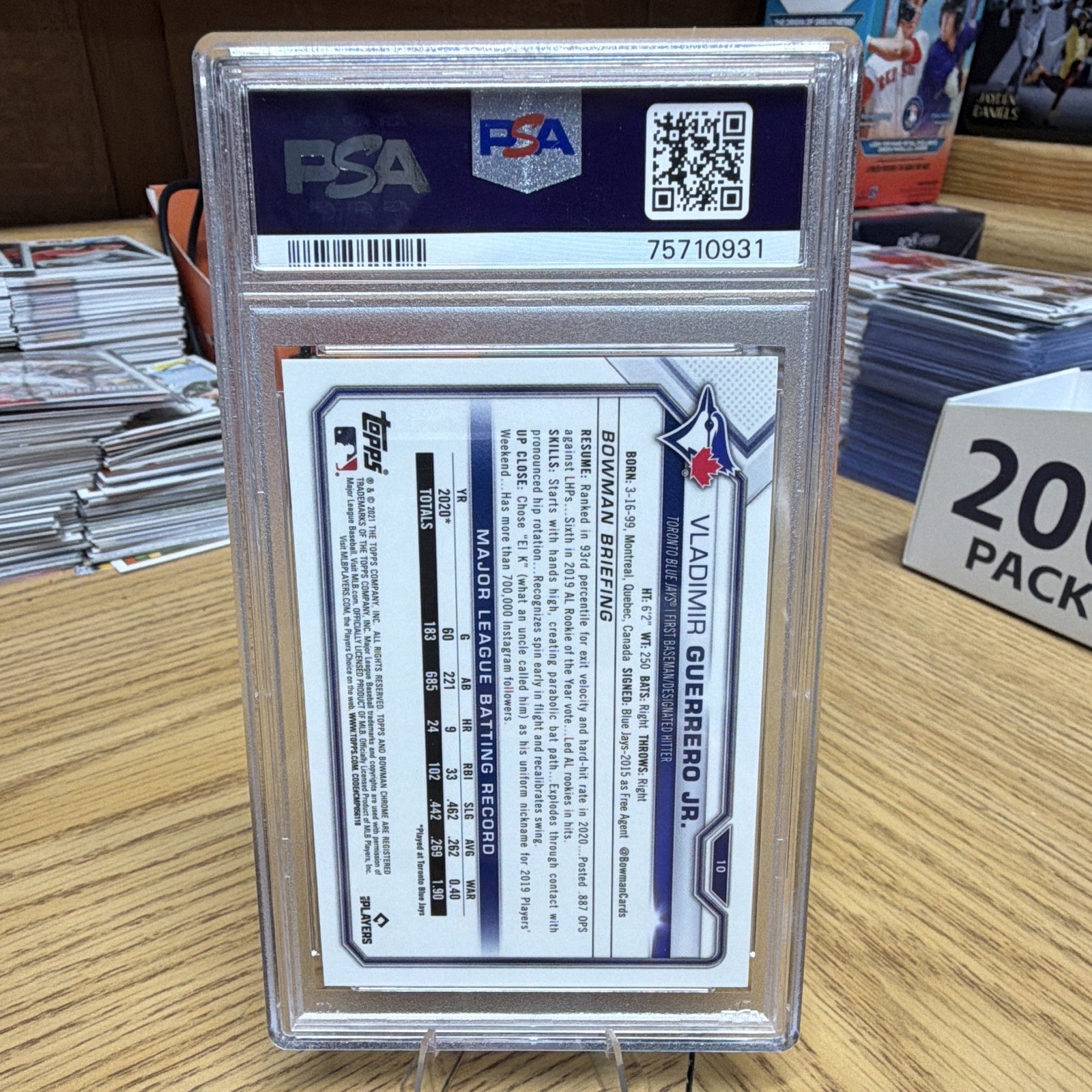 Bowman 2021 Chrome Sapphire Vladimir Guerrero Jr. #10 Green /125 PSA 10 Jays view 2