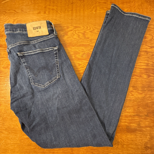 Edwin Jace Straight Fit Jeans Mens 30x32 Blue Stretch Denim - Picture 1 of 14