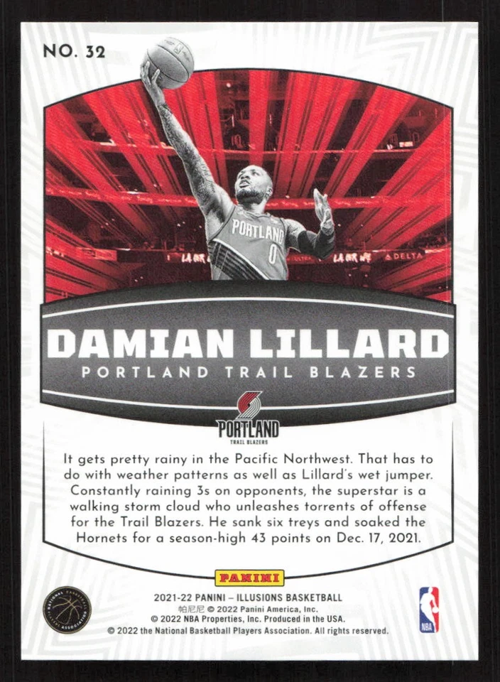 2021-22 Panini Illusions Damian Lillard Operation Detonation Gold #/10 #32 Card - Image 2 of 2