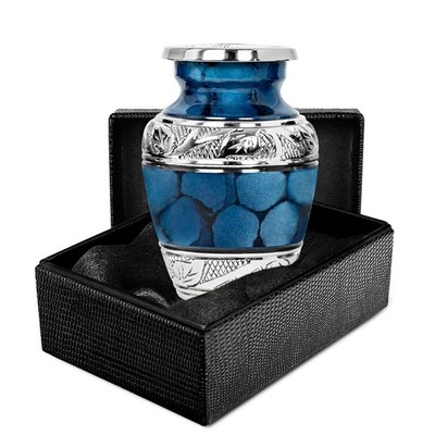 Trupoint Memorials Small Urns for Ashes, Set of 4, Dark Blue Silver Lining