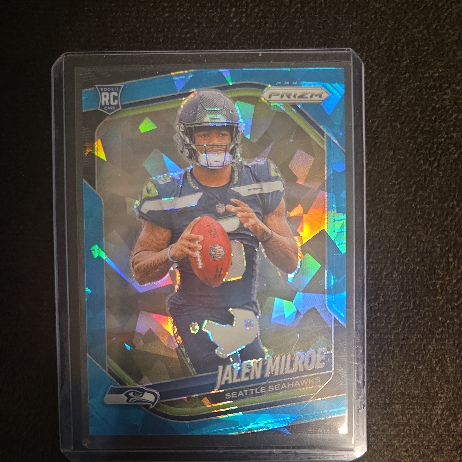 2025 Panini Prizm Blue Cracked Ice Jalen Milroe Seahawks Rookie #317 37/99