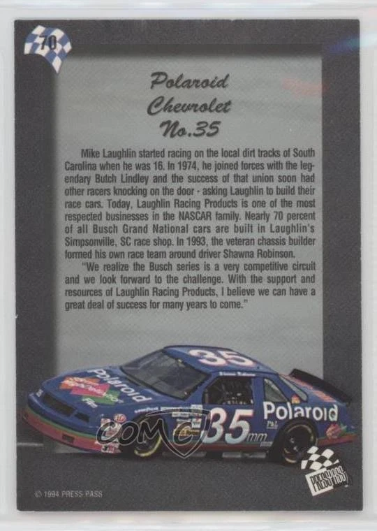 1994 Press Pass Mike McLaughlin Mike Laughlin Butch Lindley Shawna Robinson #70 - Image 2 of 2