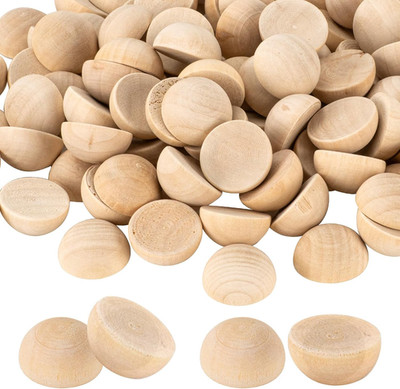 1 Inch Half Wooden Balls, 250PCS Unfinished round Wood Half Sphere Balls, 25Mm S