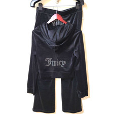 NWT 199 JUICY COUTURE Size L OG Bling BLACK Velour 2 Piece Tracksuit Set