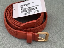 BOTTEGA VENETA  Red, Gold buckle skinny leather belt One Size NEW $499