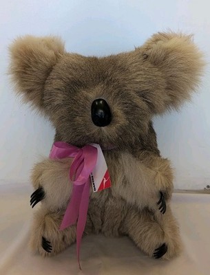 Quantas Airlines, Baby Koala Bear Genuine Fur Toy, 12'' by 9'' Very Cute Toy