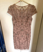 Adrianna Papell Pink Beaded Sequin Mesh Sheath Dress Lined Cap Sleeve 8