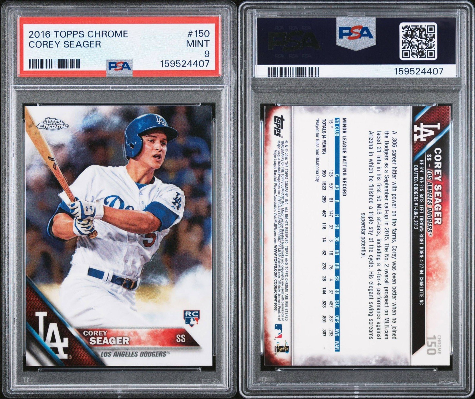 COREY SEAGER 2016 Topps Chrome #150 PSA 9 MINT RC view 3