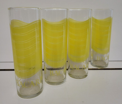 4 BACARDI LIMON HIGHBALL TOM COLLINS GLASSES  YELLOW BANDS 7 INCHES HOLDS 12 OZS