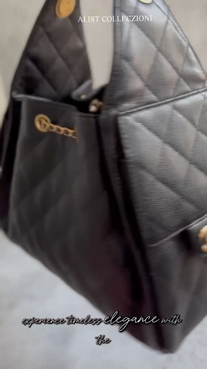NEW Chanel 25S Small Hobo Bag Black Grained Calfskin with Gold