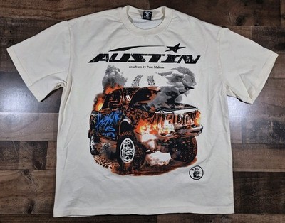 Hellstar x Post Malone Austin Album Shirt Mens Large Beige Cream Graphic Tee