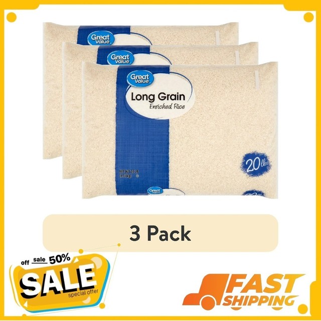 (3 pack) Great Value Long Grain Enriched Rice, 20 lb