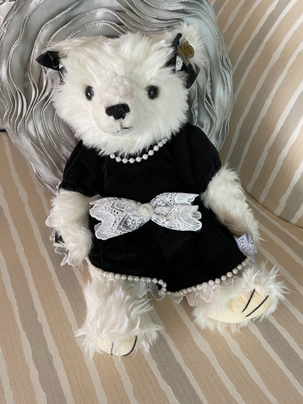 Annette Funicello Teddy Bear Wearing Black Velvet Dress White Pearls