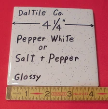 1 pc. Pepper White Glossy Ceramic Tile by Daltile 4-1/4" Salt & Pepper, NEW