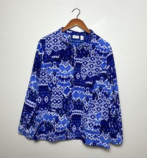 Chico  s Zenergy Ikat Print Full Zip Jacket Blue White Stretchy Comfy Sz XL