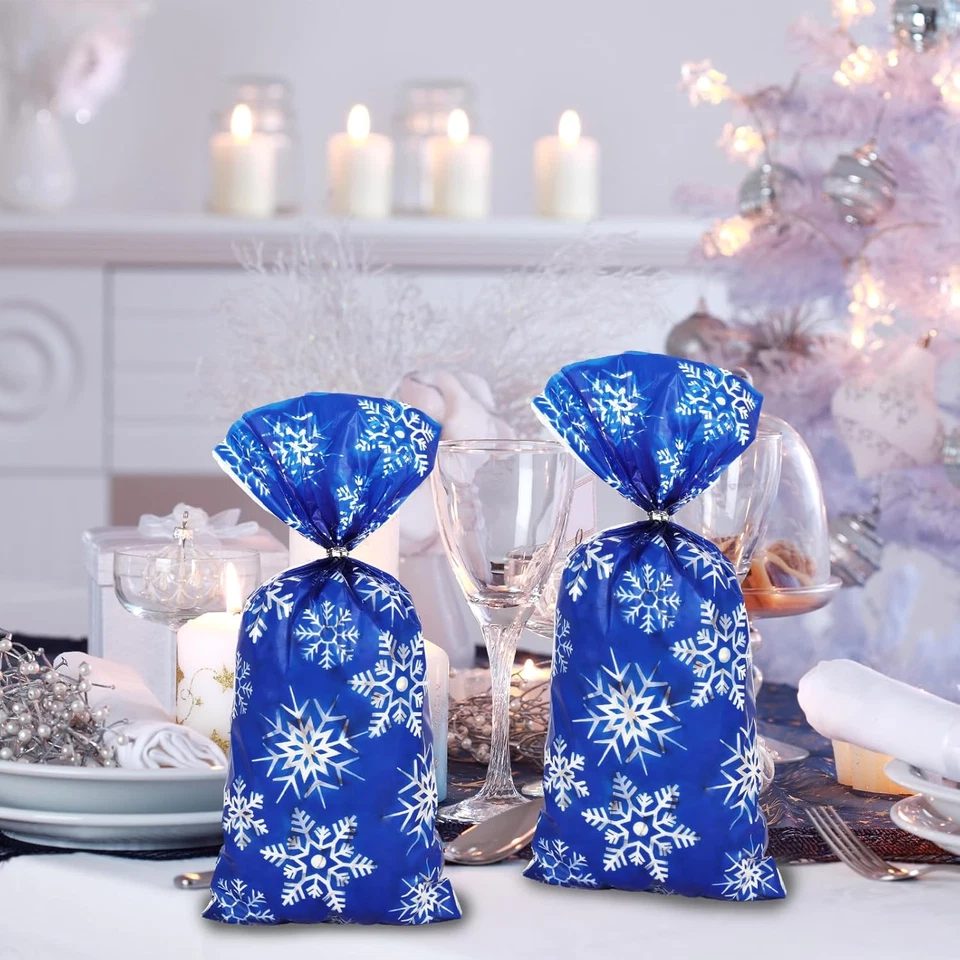 160 Piezas Bolsas de Celofán de Navidad con Corbata Gif de Fiesta de Copo de Nieve de Invierno Foto 4 de 4