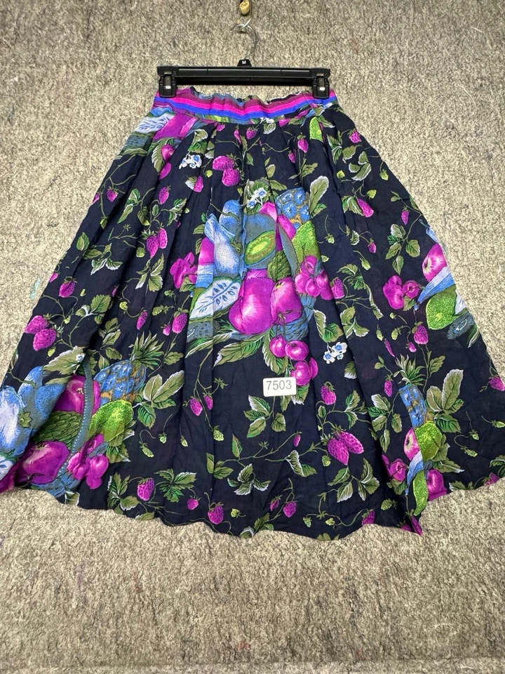 Saia Geiger Vintage Plissada Estampa de Frutas Barrocas Midi Tamanho 36 - Imagem 3 de 4