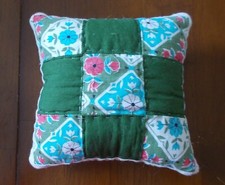 Vintage 1950 Quilted Pillow Machine Pieced Nine Square Quilt Block Muslin Back