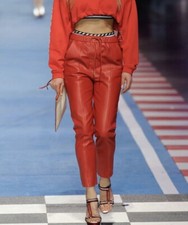 Tommy Hilfiger Red Leather Ankle Trousers 1,159 size 2 