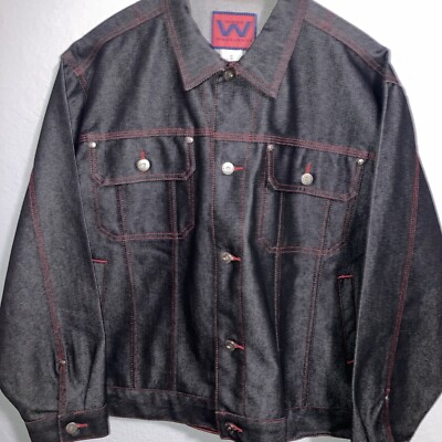Webs Jeans Dark Wash Button Up Black Denim Jacket Red Stitching Size XL 18
