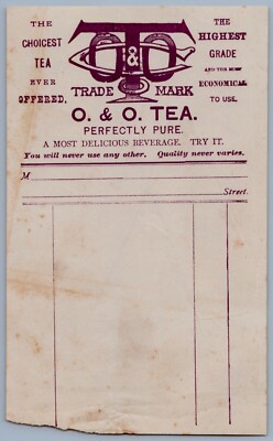 1910s O & O Tea Vintage Billhead Highest Grade Choicest Most Delicious Beverage