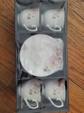 Lorren Home Trends Floral SOPHIE 8 pc Coffee Cup and Saucer Set, Service for 4