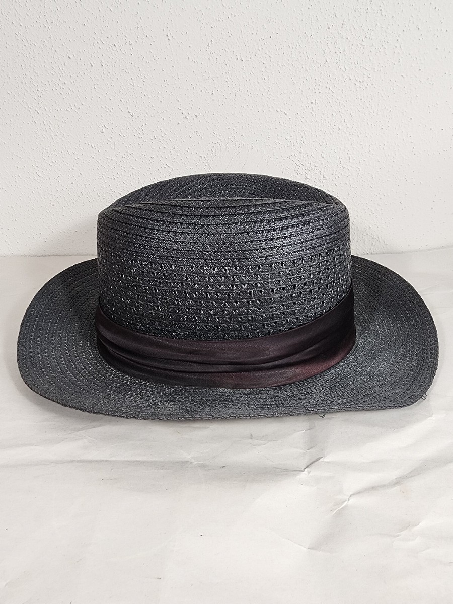 Amish Mennonite Men's Black Straw Park Plaza Hat Sz L 6 5/8