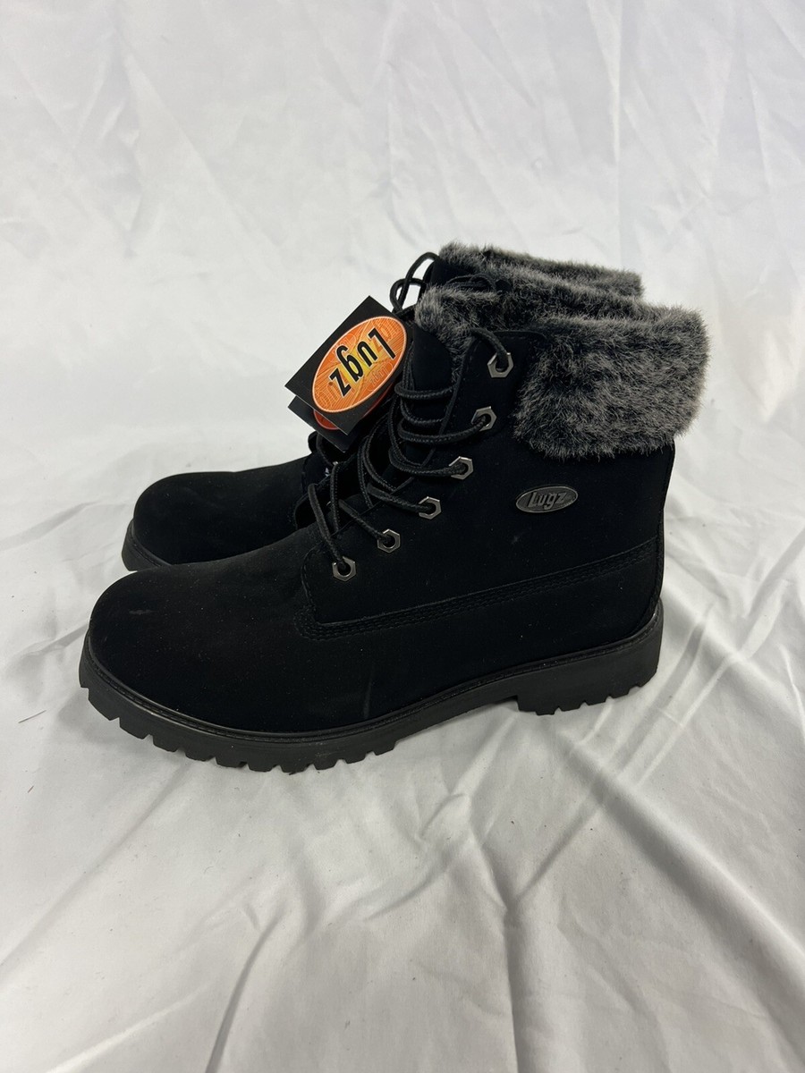 Lugz Convoy Fur Inch Boots Black Womens Size 10 Faux Suede