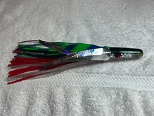 Marlin/Tuna Lure (7" 1 Hole) Green Back, Red Eye, Txt Paper Blunt Nose Bullet