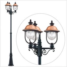 Lampada Palo per Giardino Alto 3 Luci Colore Nero e Rame da Esterno H. Max270cm