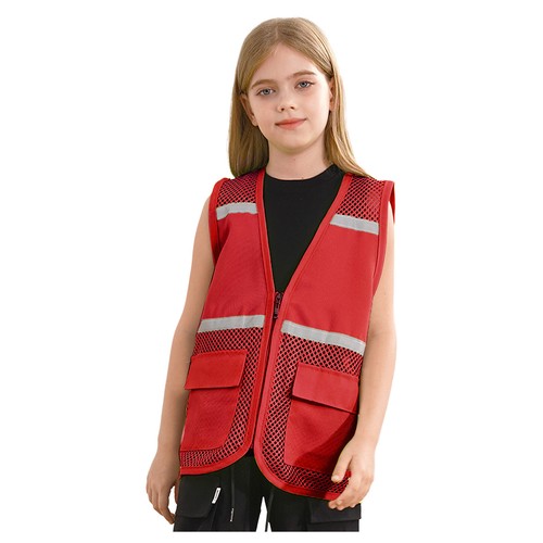 Kids Girls Boys Vest Mesh Reflective Volunteer High Visibility Activities Tops - Picture 4 of 61