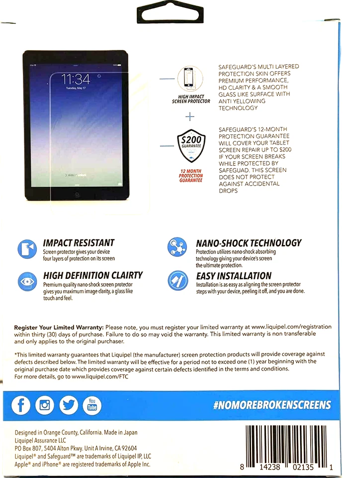 SafeGuard Liquipel Apple iPad Air 1 & 2 Pro 9.7 Screen Protector Easy Install - Image 2 of 3
