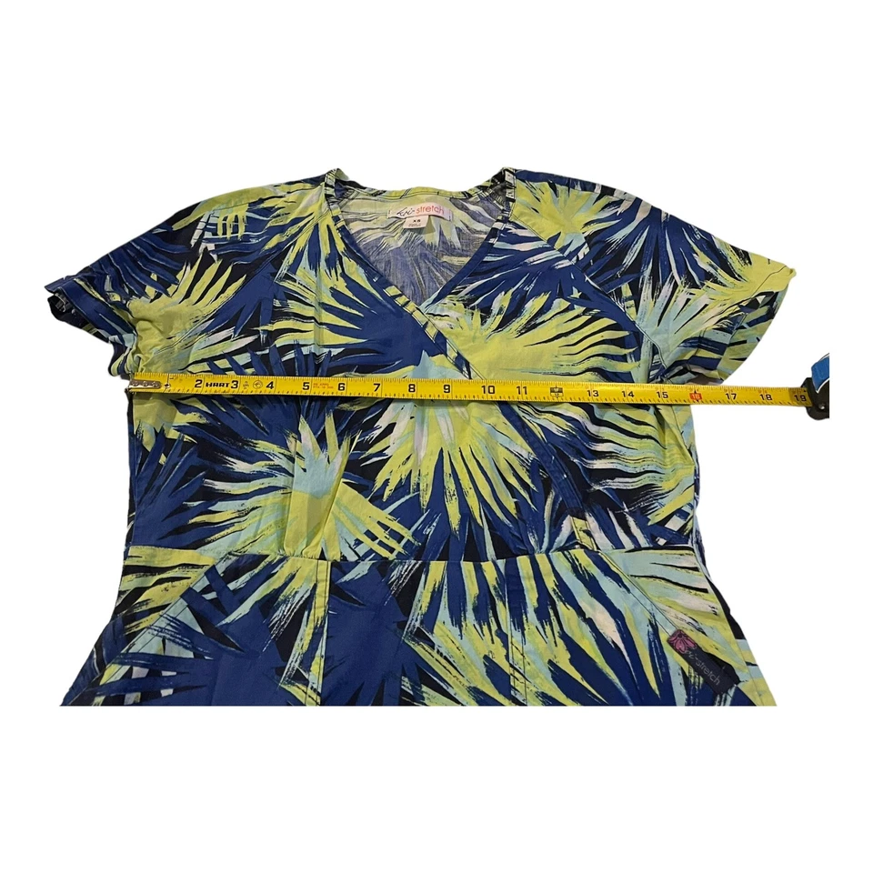 Тропическая пальма кои эластичной женщин скраб Топ тропический принт XS V шеи лето - Изображение 4 из 4