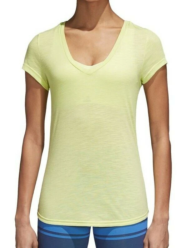 ADIDAS Womens T Shirt V Neck Winners Melange Frozen Yellow Size
