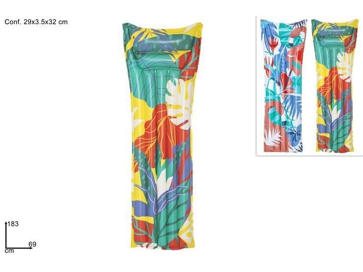 Colchoneta Inflable Con Diseño De Hojas 183x69cm Colorida Verano Piscina Mar DFH