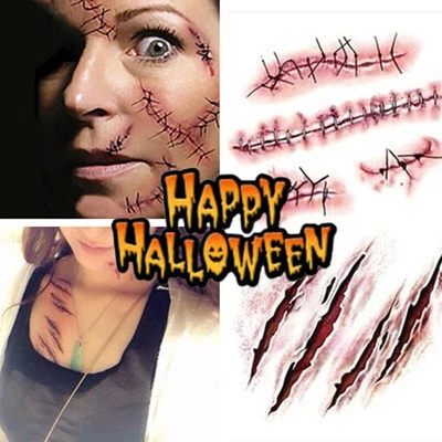 Halloween Temporary Scar Blood Tattoos Fancy Dress Sticker Realistic Wound Scab