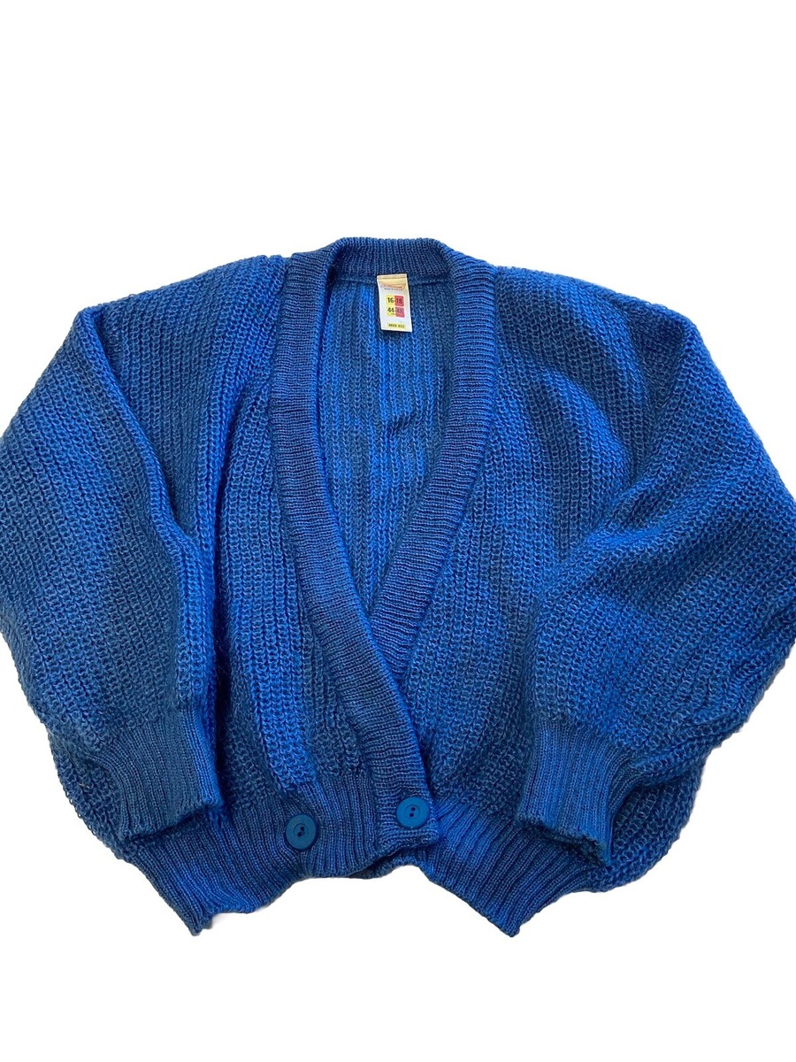 Womens ST MICHAEL Blue UK Made Mohair Knit Cardigan Sweater Sz 44