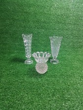 (3) Clear Glass Crystal Bud Vases 3" / 6" / 7" Cut Glass Small Vasses 