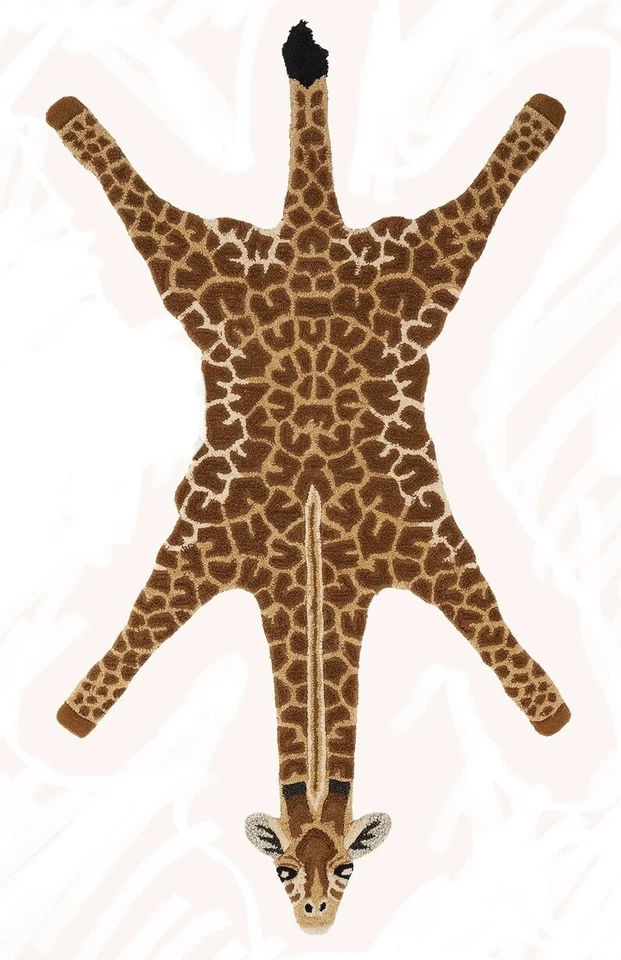 Alfombra acolchada con estampado de jirafa 100 % lana colgante de pared dormitorio 3X5,4X6 Foto 4 de 4