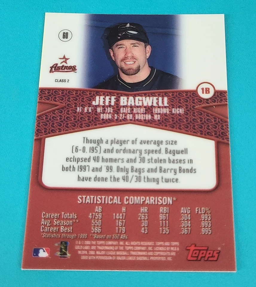 2000 Topps Gold Label Class 2 #60 Jeff Bagwell Houston Astros BASEBALL Card Z - Image 2 of 2