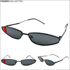 Contemporary Futuristic Modern Retro Style SUNGLASSES Thin Black Frame Dark Lens