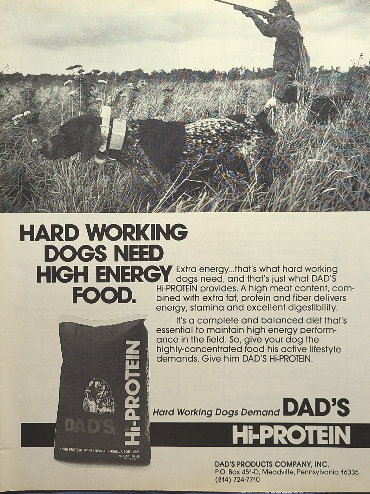 Hi-protein Energy Hunting Working Meadville Vintage Print Ad 1990