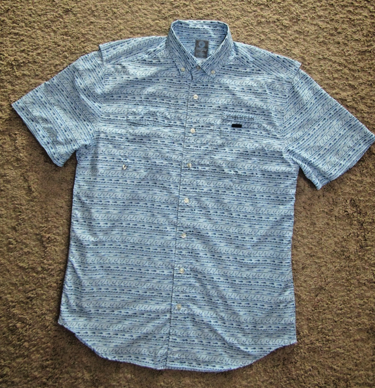Vineyard Vines Mens Short Sleeve Shirt - M - Blue/Fish and Hooks Pattern - Nylon