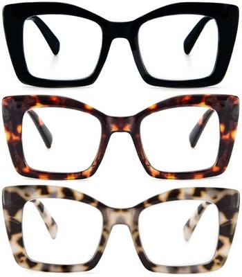 3 Pack Oversized Square Reading Glasses for Women, Blue Light Blocking Large ...