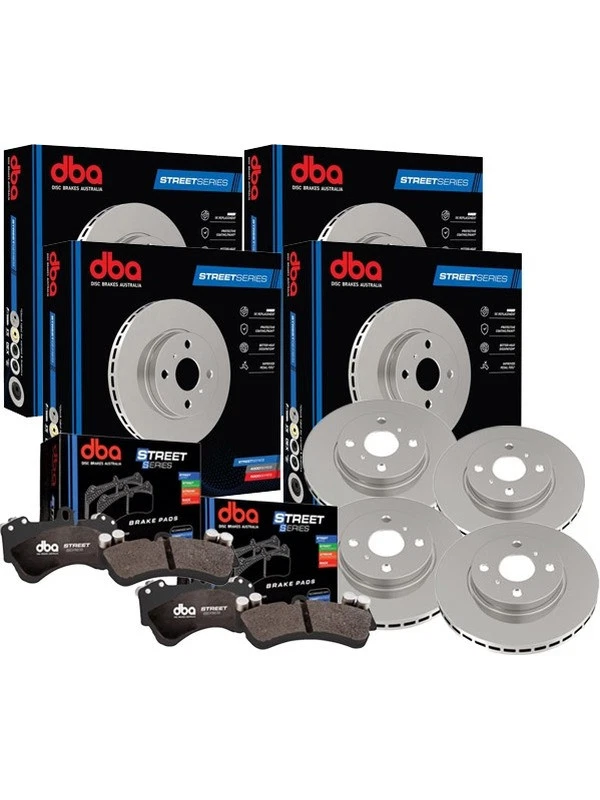 DBA Front & Rear Disc Rotors + Street Series Brake Pads
