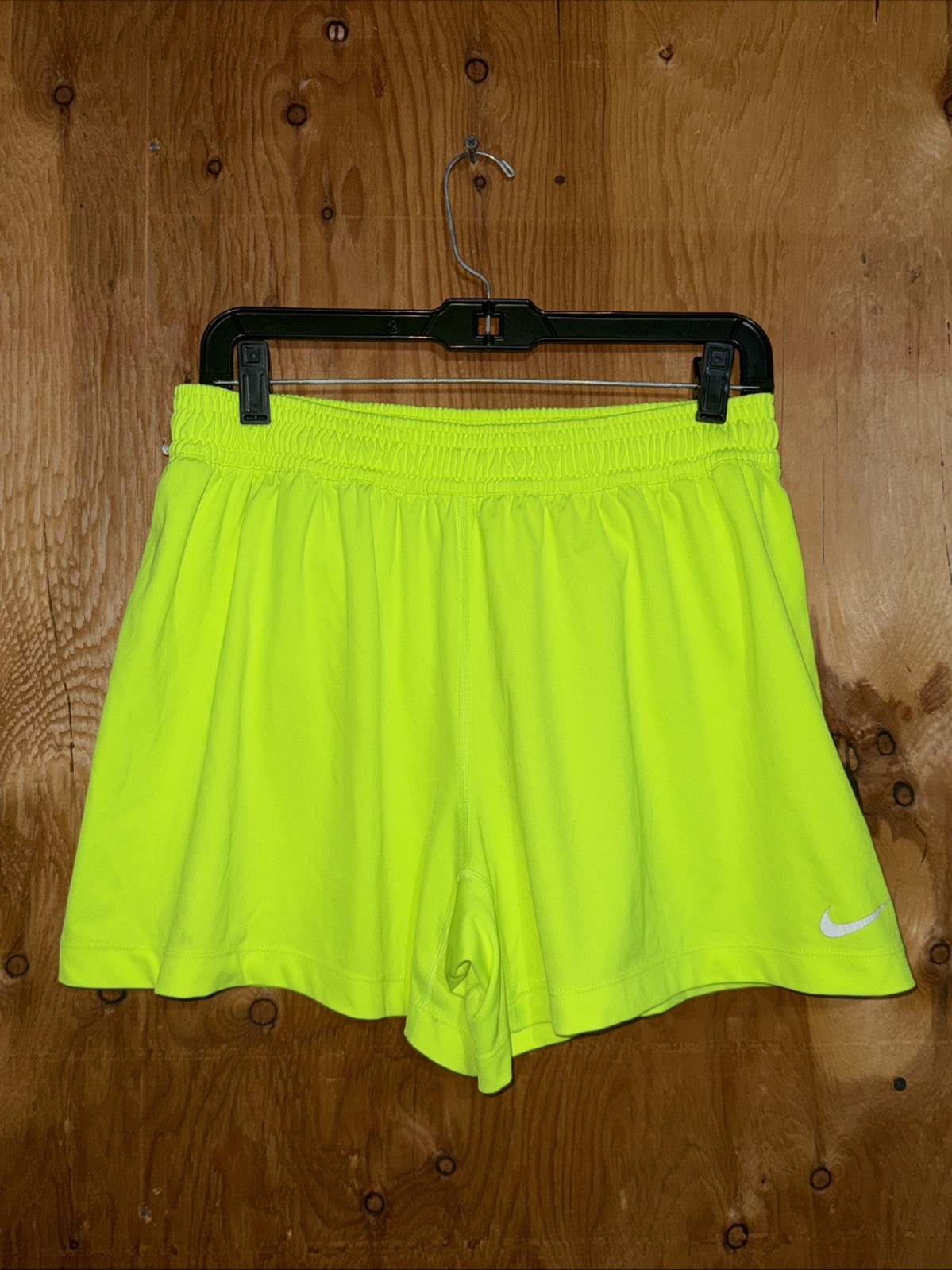 Nike Dri-fit Shorts Womens Large Neon Yellow Dri Fit Running Athletic Split Hem