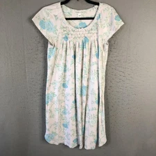 Miss Elaine Nightgown Women Small Blue Floral Short Sleeve Lace Trim Granny Core
