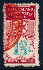 Australia - 1939 Queensland Revenue, 18/ Impressed Duty stamp BF241 perf 12.5x12