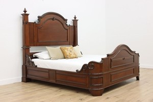 Victorian Antique Carved Walnut & Rosewood King Size Bed #56037